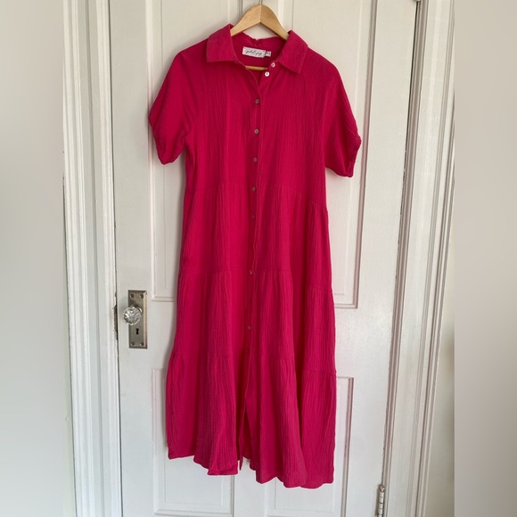 New Petal And Pup WABASH DRESS Hot Pink Button Shirt Maxi Dress Women’s Size 4 - Picture 2 of 4
